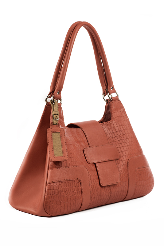 Luxueux grand sac à main, élégant et raffiné, coloris orange corail. Personnalisation : Choix des cuirs et des couleurs. - Florence KOOIJMAN